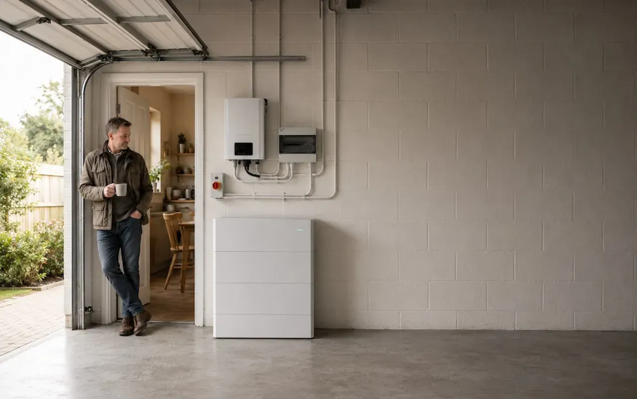 Homeowner admiring their home battery system