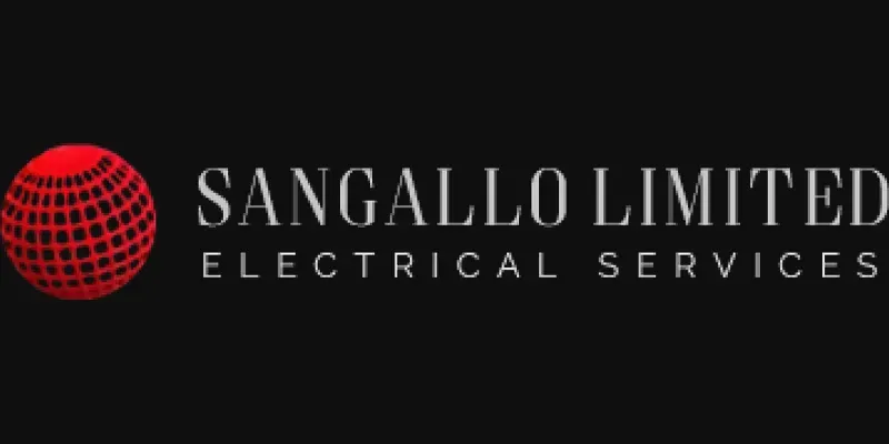 Sangallo Limited Electrical Services logo with red globe and gray text.