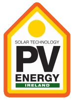 PV Energy Ireland solar technology logo with house shape and sun symbol.