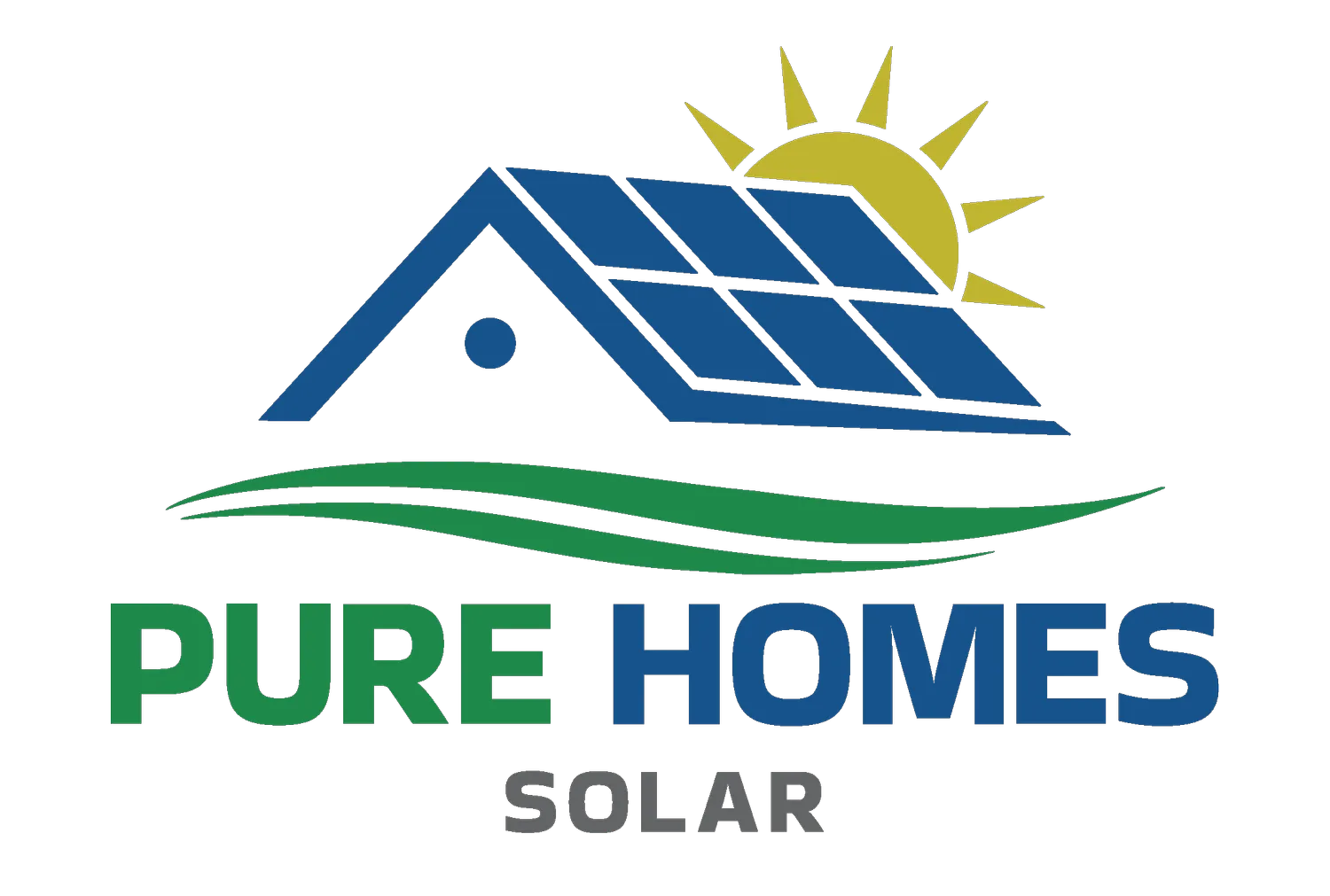 Pure Homes Solar logo with house, solar panels, and sun.