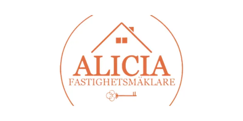 Logotyp från mäklarbyrån Alicia Fastighetsmäklare.