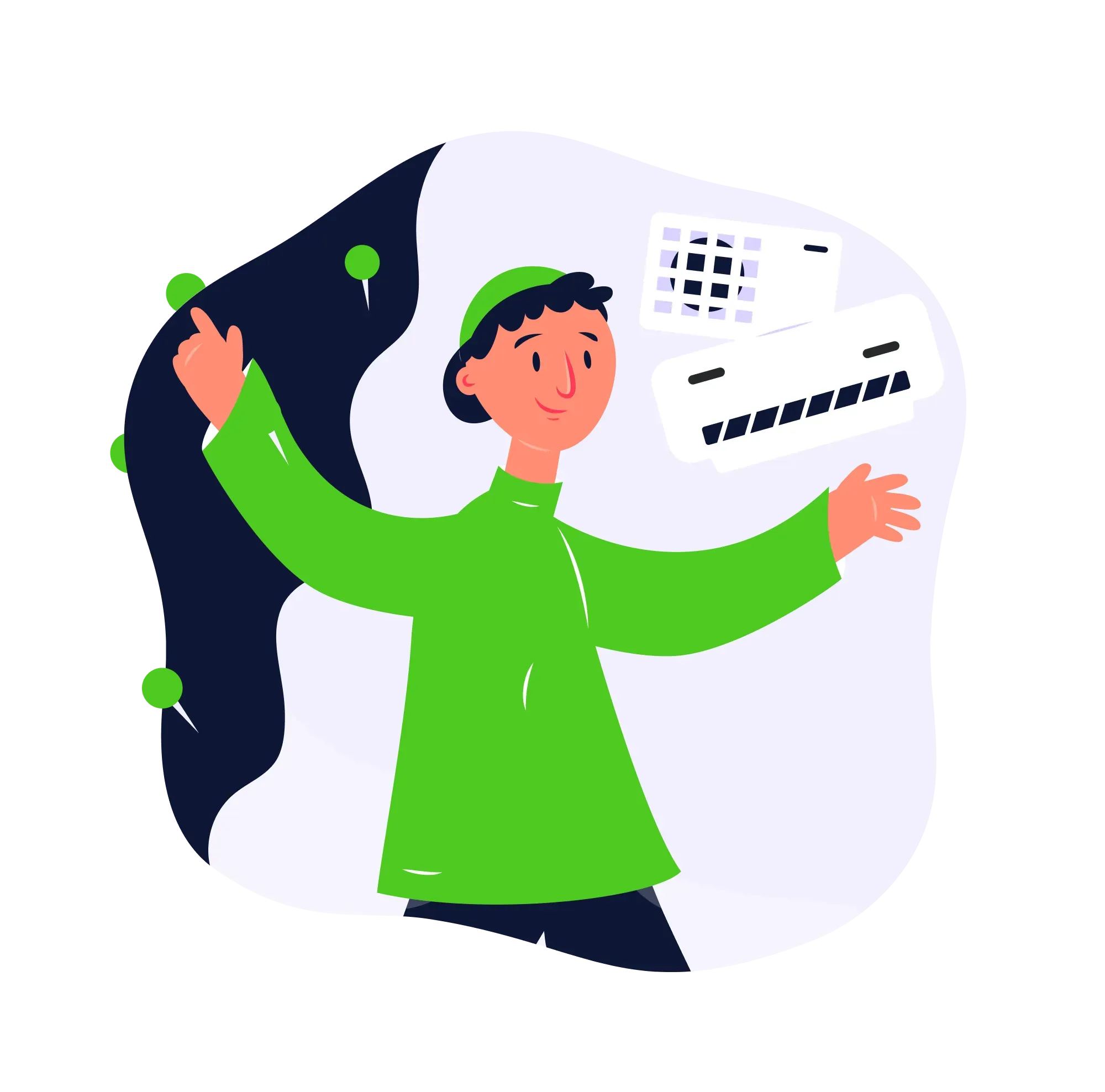 Person gesturing toward heat pump units.