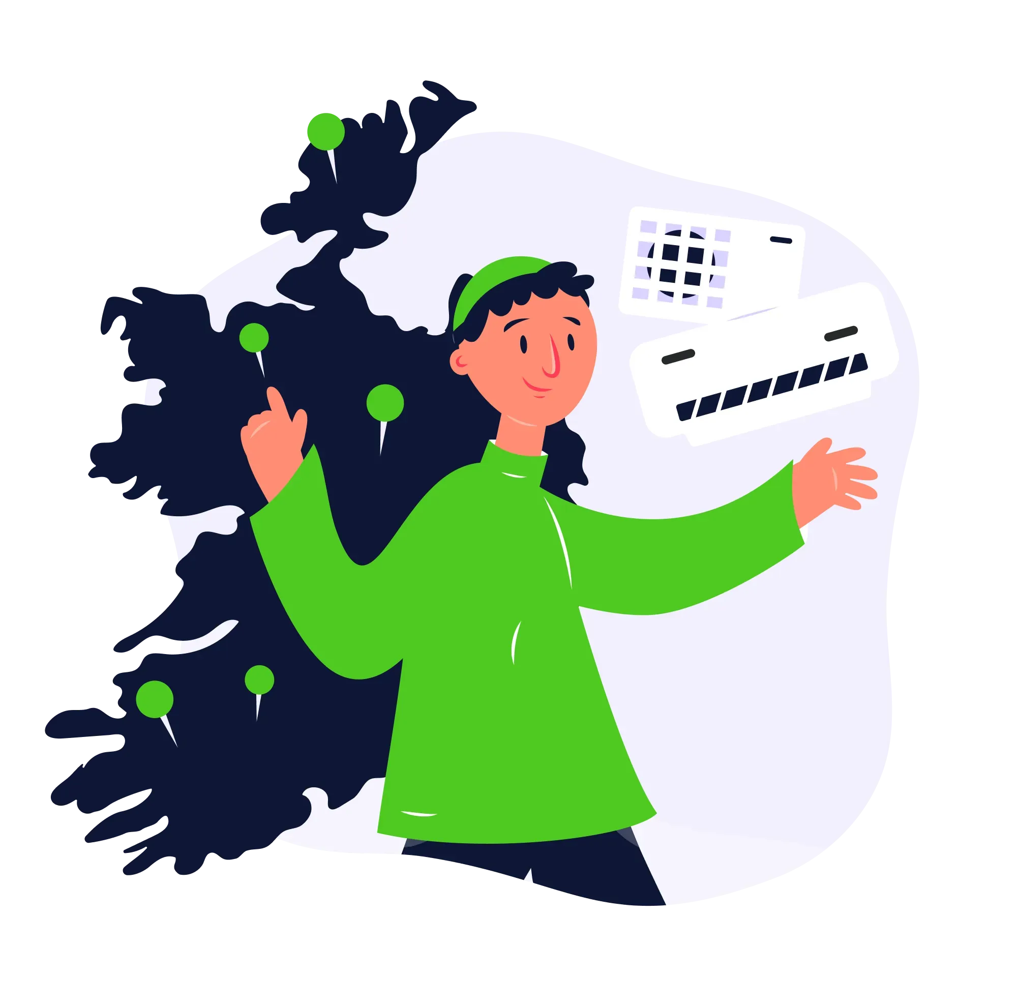 Person pointing at map of Ireland with location pins.