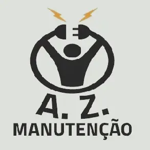 Logótipo A a Z Manutenção com figura estilizada e símbolos de ficha elétrica.