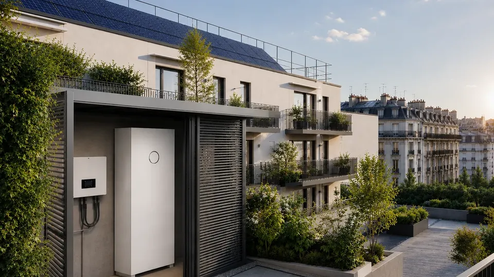 Une copropriété équipée de panneaux et batteries solaires