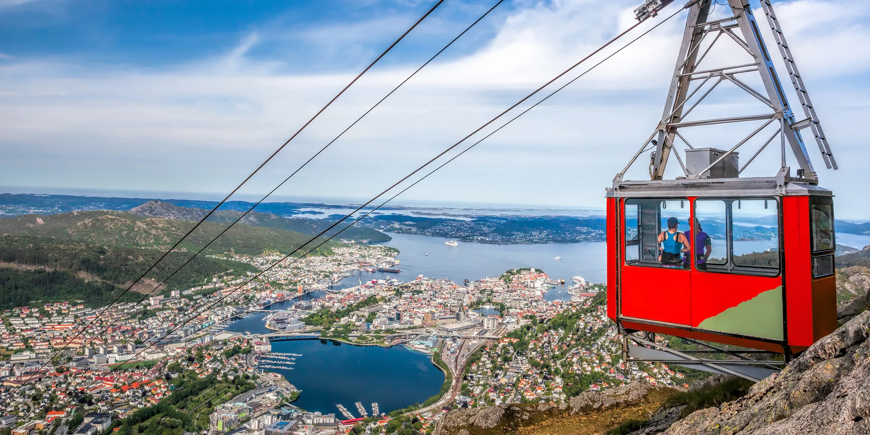 Fløibanen med panoramautsikt over Bergen sentrum, Vågen og Byfjorden i Vestland.