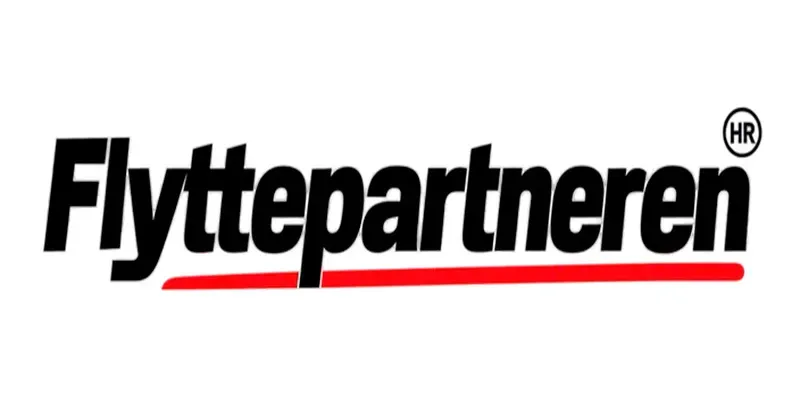 Flyttepartneren-logo med sort tekst og rød understregning.