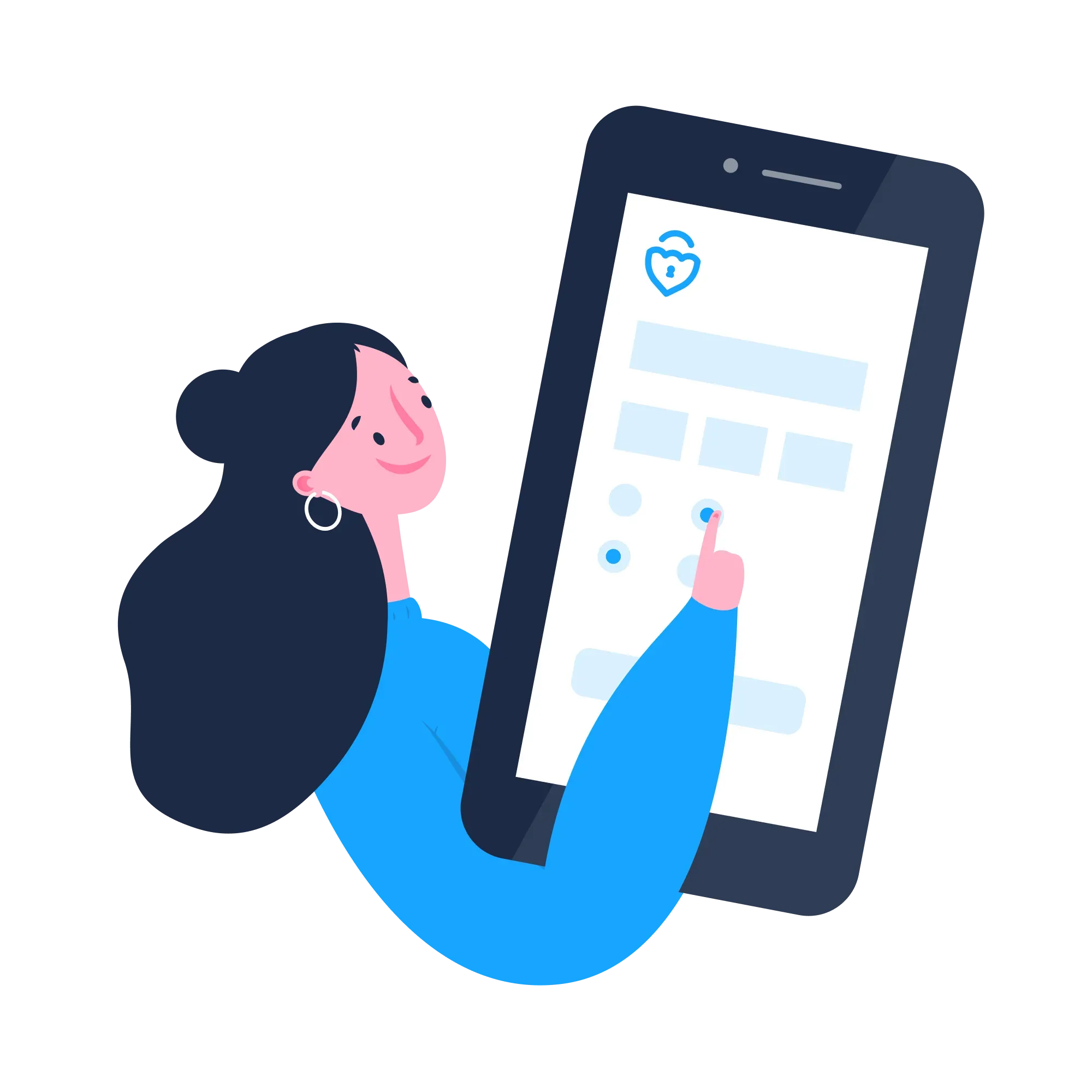 Person holder smartphone med website med hjertikon.