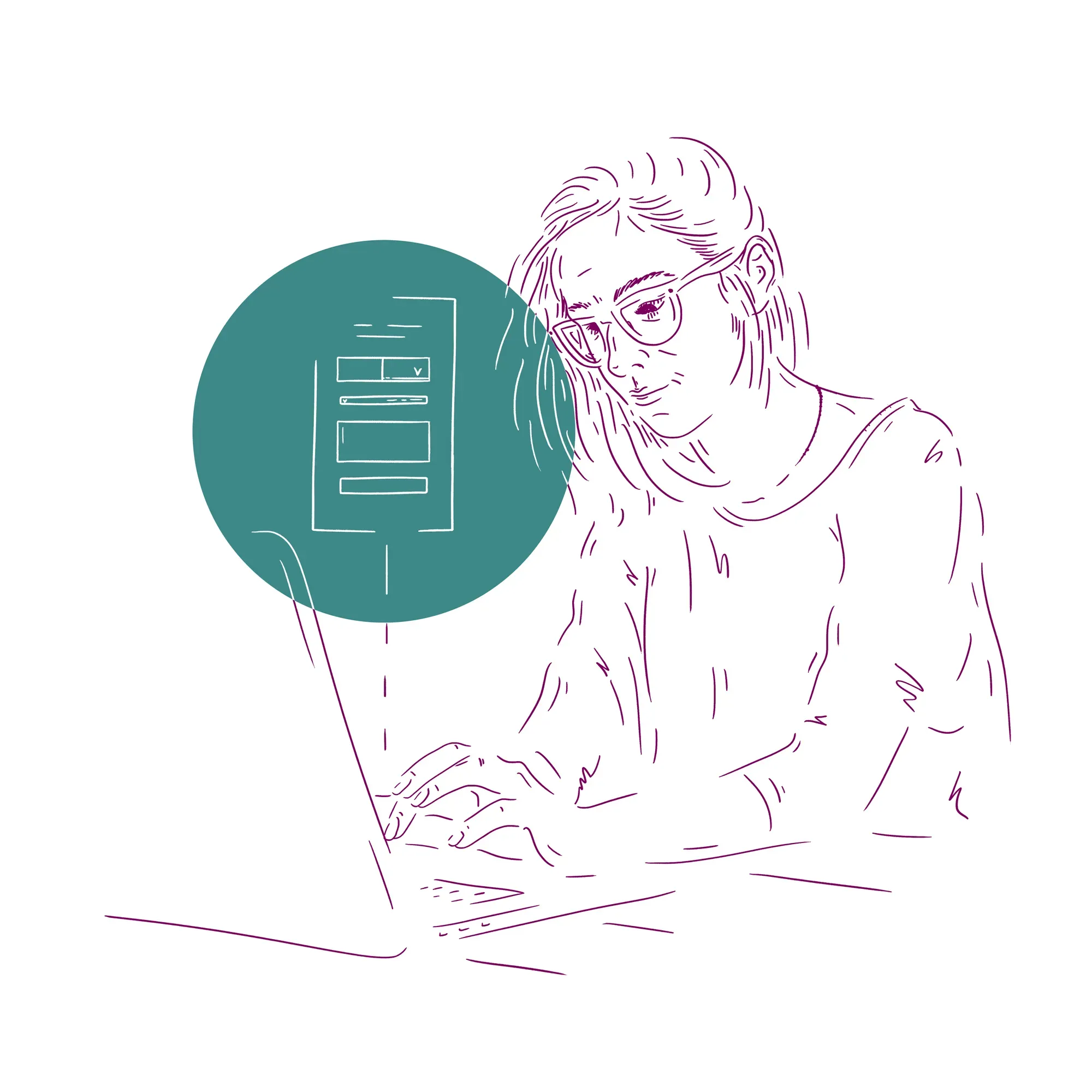 Person, der skriver på en bærbar computer ved siden af et online formularikon.