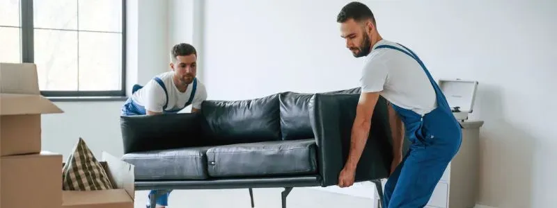 Flyttemænd bærer en sofa.
