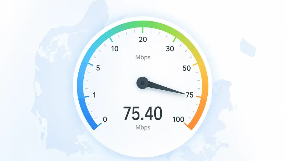Internethastighedsmåler viser 75,40 Mbps downloadhastighed.