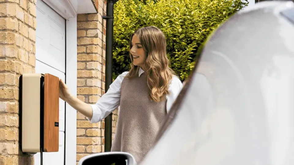 Woman and a EV charger