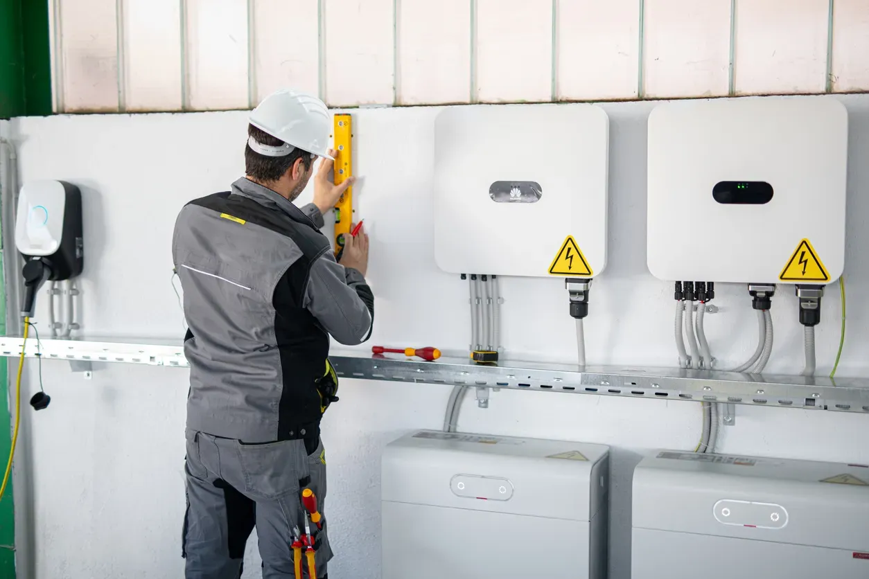 Un installateur de batterie de stockage solaire