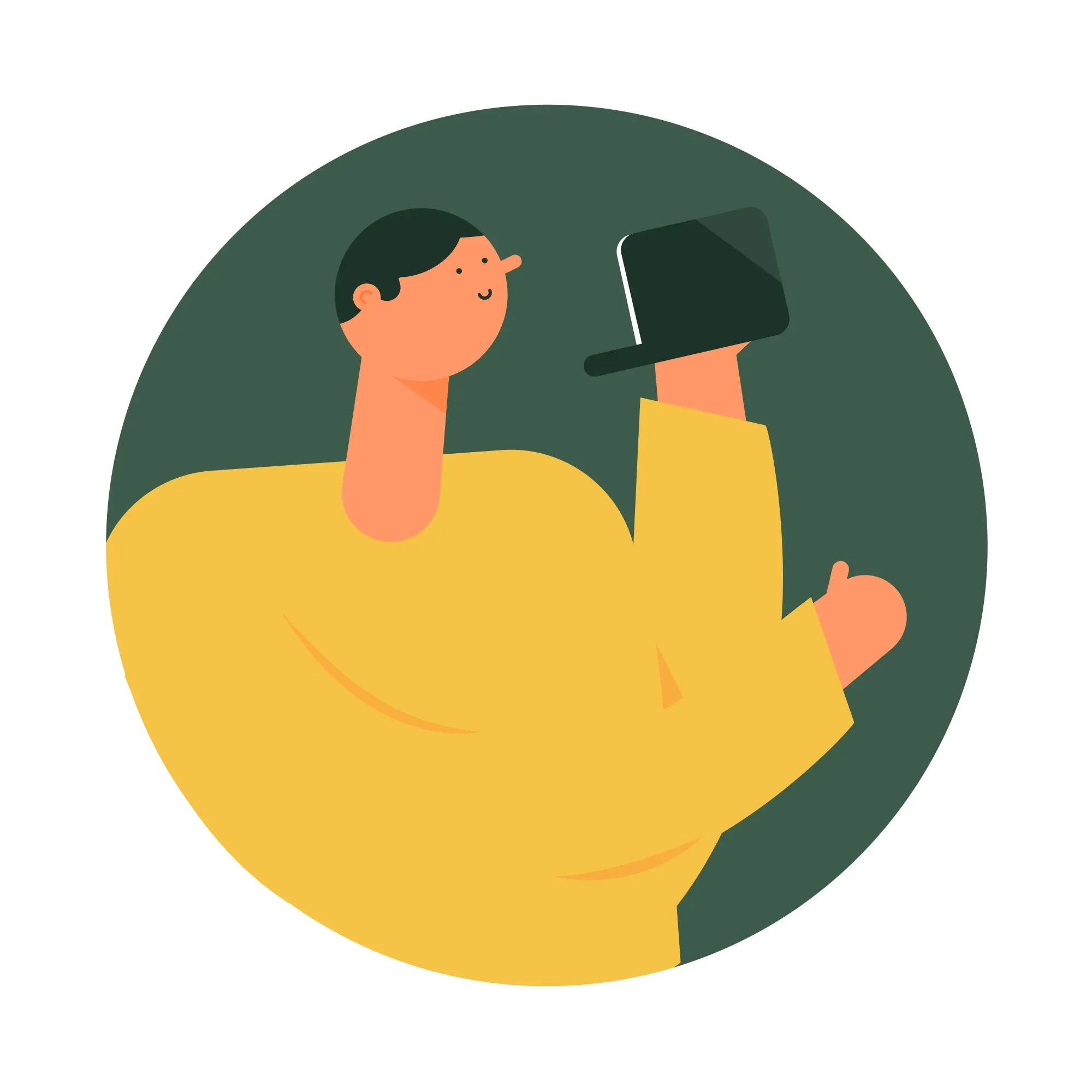 Person in yellow shirt holding a laptop.