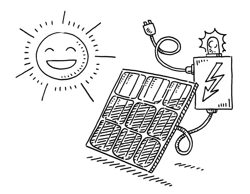 Illustration över hur solljus omvandlas till el.