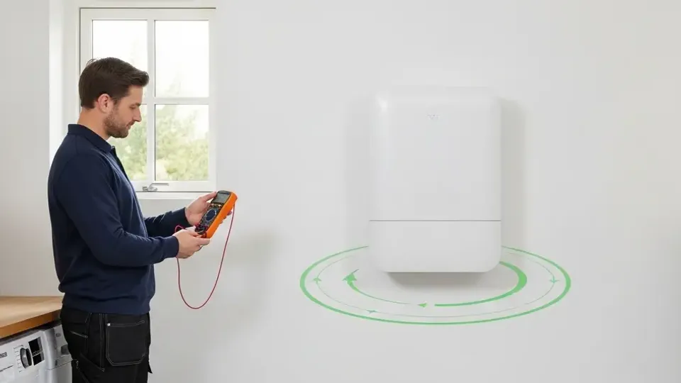 En installatør er ved at tjekke, at husstandsbatteriet fungerer optimalt