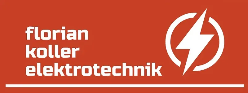 Kollstar GmbH – Firmenlogo 'Florian Koller Elektrotechnik' mit Blitzsymbol auf rotem Hintergrund.
