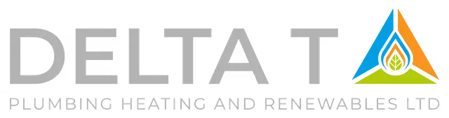 Delta T Plumbing Heating and Renewables Ltd logo with triangular icon.