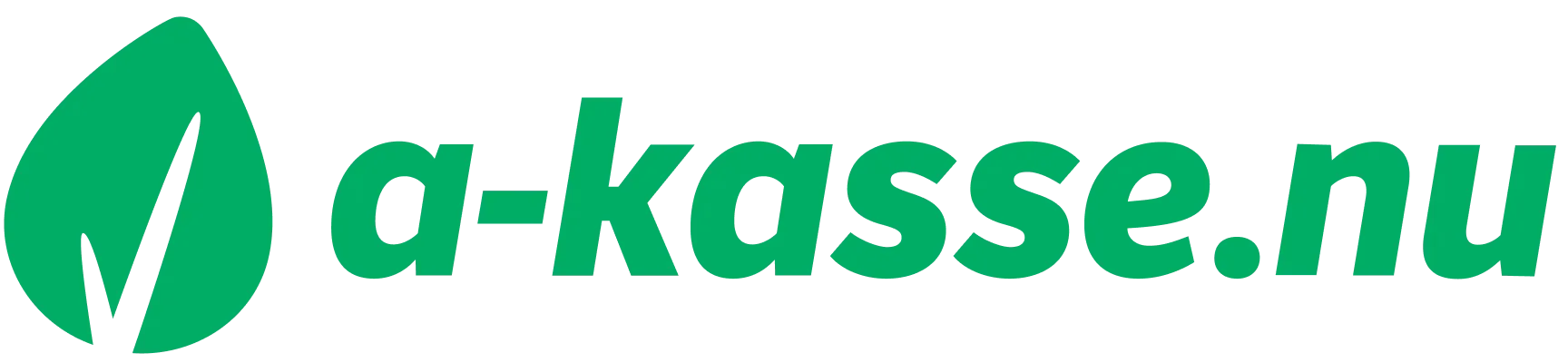 A-kasse.nu logo med grønt blad og tekst.