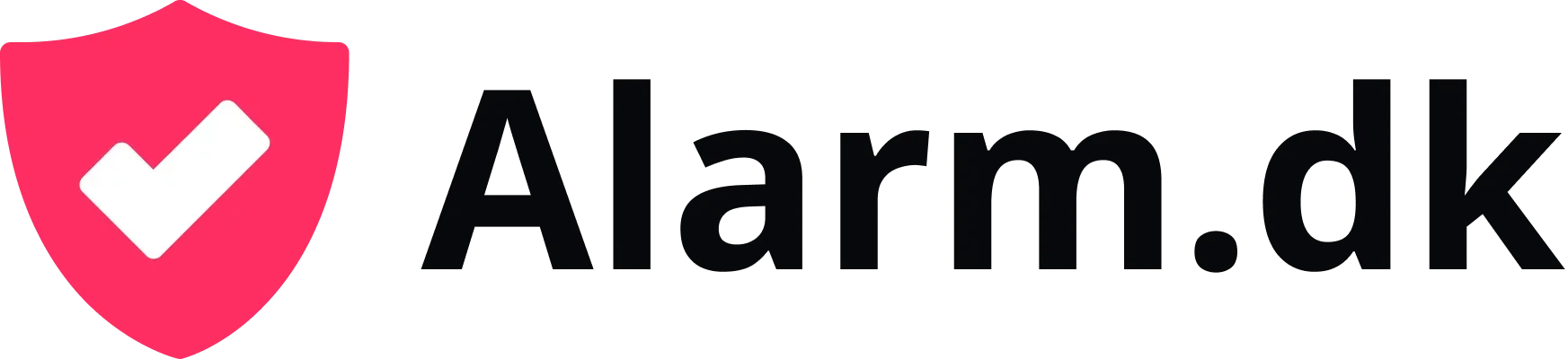 Alarm.dk logo med pink skjold og hvidt flueben.