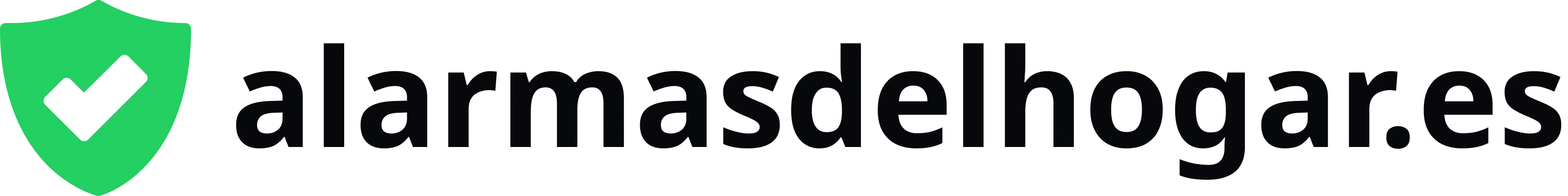 Logo de Alarmasdelhogar.es con escudo verde y marca de verificación blanca.