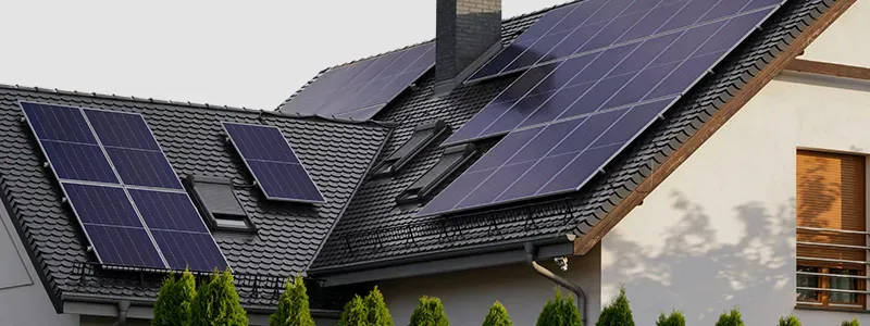 Lumix Solutions GmbH – mehrere Photovoltaikanlagen auf verwinkeltem Ziegeldach eines Wohnhauses