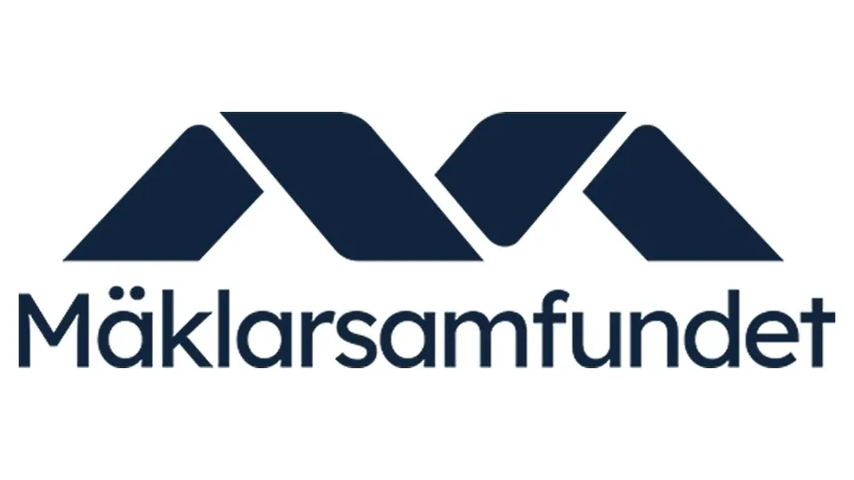 Mäklarsamfundets logotyp med stiliserat chevronmönster och text.