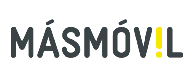 Logo de Masmóvil con texto y puntos amarillos.