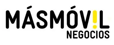 Logo de Másmóvil Negocios con texto negro y acento amarillo.