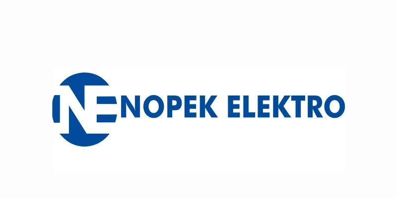 Nopek Elektro-logo med blått sirkulært symbol og tekst.