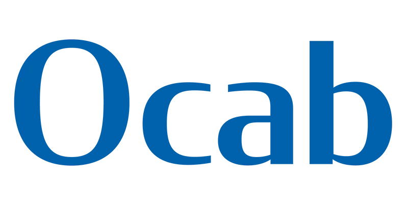 Ocab as logo i blå tekst