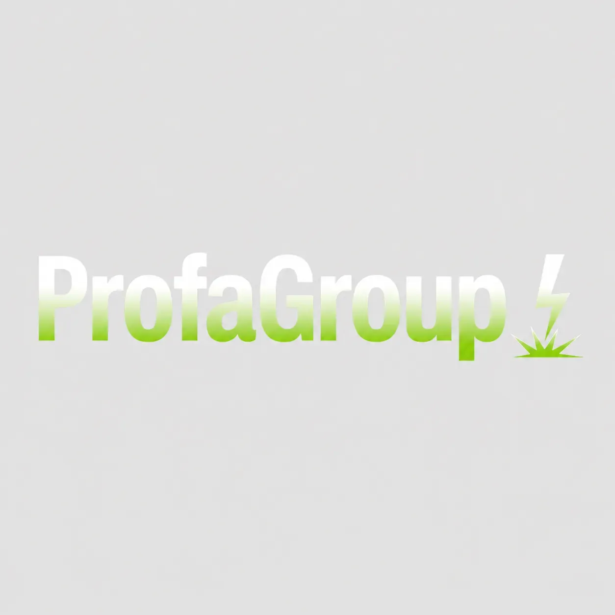 ProfaGroup-logo med grøn gradient-tekst og lynbolt-symbol.