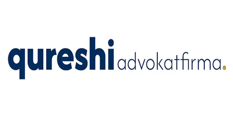 Qureshi Advokatfirma logo med mørkblå tekst og guldaccent.