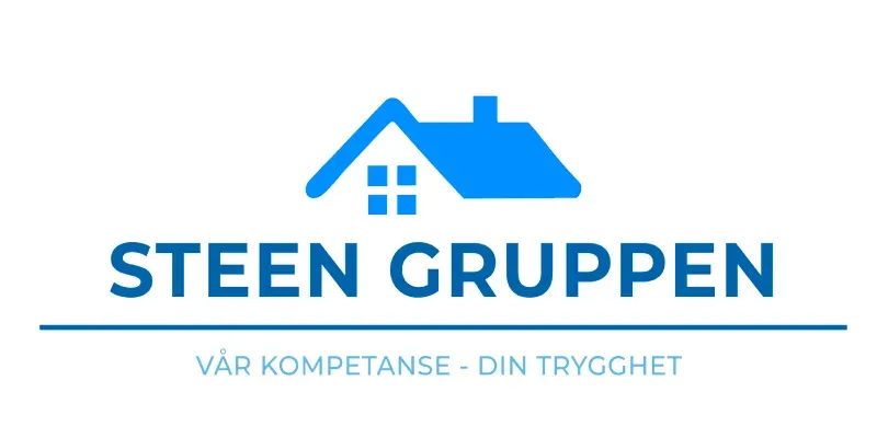 Logoen til Steen Gruppen – blå med et hus over fonten
