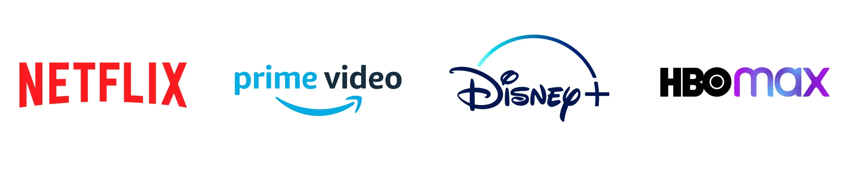 Logotipos de los servicios de streaming Netflix, Prime Video, Disney+ y HBO Max.