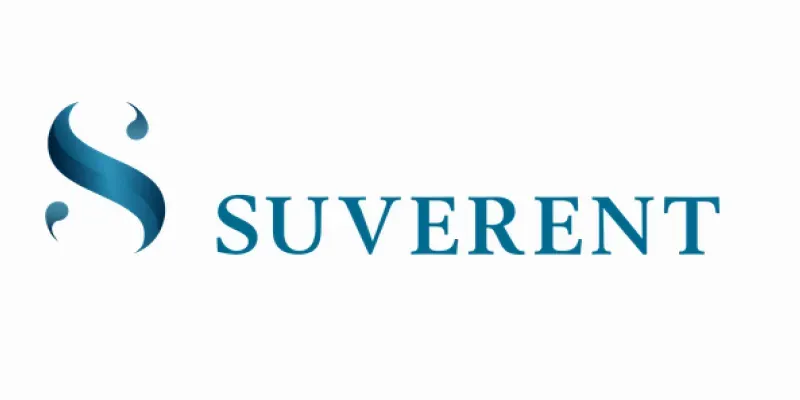 Blå stilisert S-logo ved siden av ordet SUVERENT.