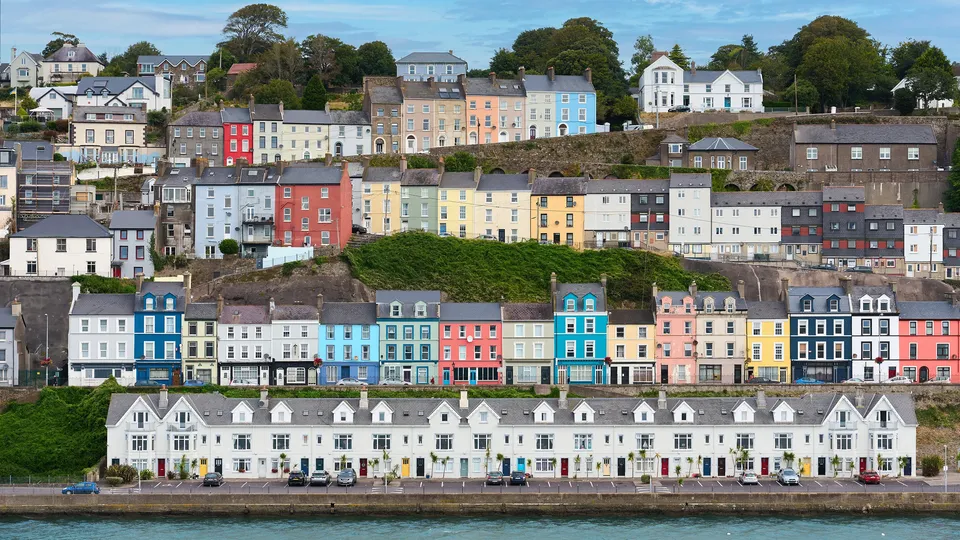 Colourful houses and buildings lining the waterfront in Cork, Ireland
