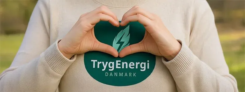 Hænder laver hjerte rundt om TrygEnergi's logo