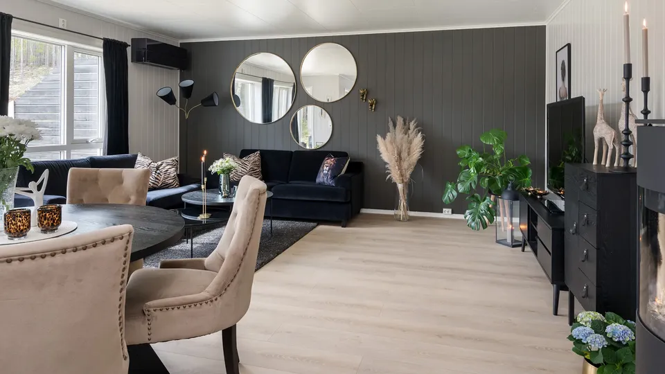 Stue med varmepumpe i svart design